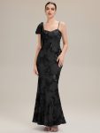 Jacquard Knit Sleeveless Evening Dress - Black