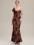 Jacquard Knit Sleeveless Evening Dress - Brown