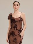 Jacquard Knit Sleeveless Evening Dress – Brown