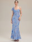 Jacquard Knit Sleeveless Evening Dress – Ice Blue
