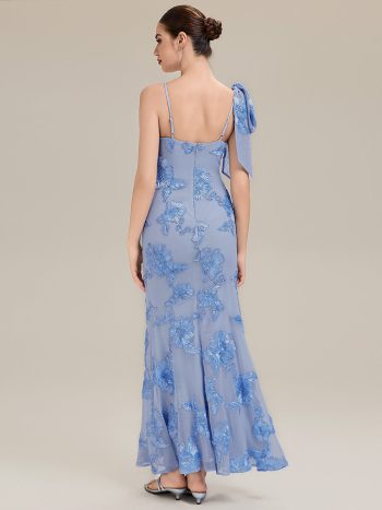 Jacquard Knit Sleeveless Evening Dress - Ice Blue