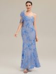 Jacquard Knit Sleeveless Evening Dress – Ice Blue
