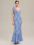 Jacquard Knit Sleeveless Evening Dress - Ice Blue