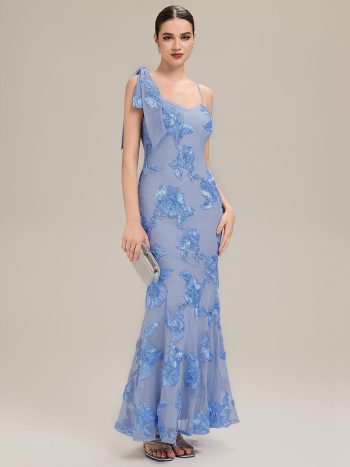 Jacquard Knit Sleeveless Evening Dress - Ice Blue
