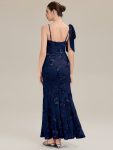 Jacquard Knit Sleeveless Evening Dress – Navy Blue