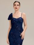 Jacquard Knit Sleeveless Evening Dress – Navy Blue