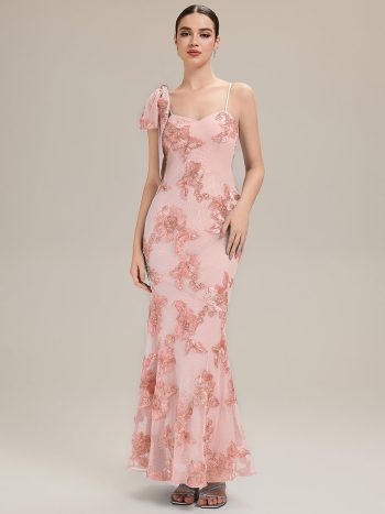 Jacquard Knit Sleeveless Evening Dress - Pink