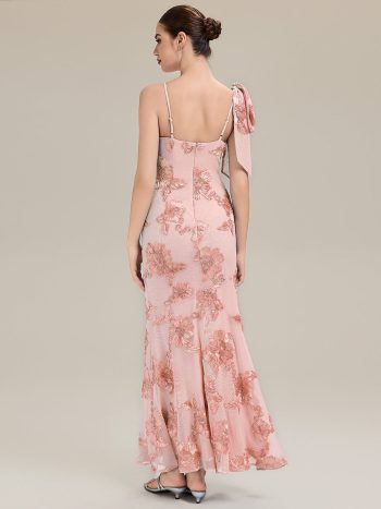 Jacquard Knit Sleeveless Evening Dress - Pink