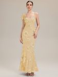 Jacquard Knit Sleeveless Evening Dress - Yellow