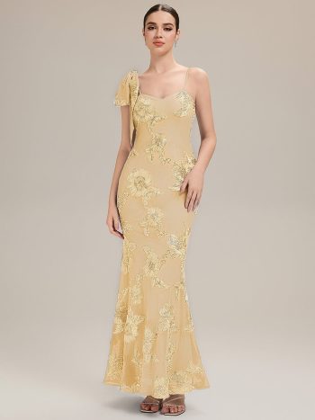 Jacquard Knit Sleeveless Evening Dress - Yellow