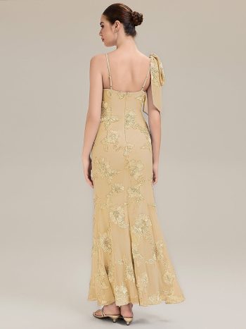 Jacquard Knit Sleeveless Evening Dress - Yellow