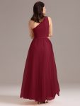 Chic A-Line One-Shoulder Tulle Maxi Bridesmaid Dress – Burgundy