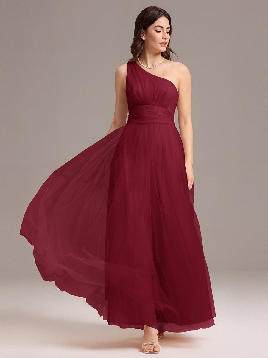 Chic A-Line One-Shoulder Tulle Maxi Bridesmaid Dress - Burgundy Chic A-Line One-Shoulder Tulle Maxi Bridesmaid Dress - Burgundy