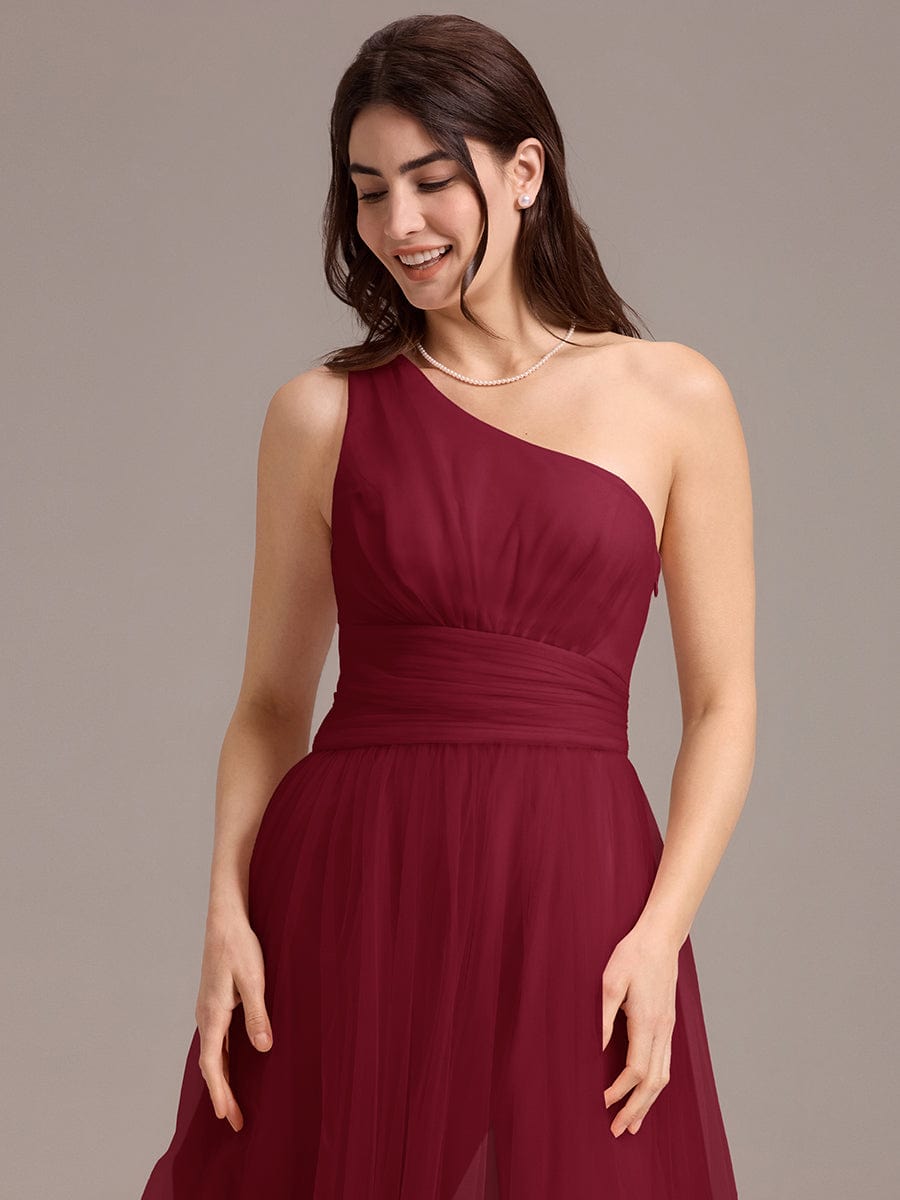 Chic A-Line One-Shoulder Tulle Maxi Bridesmaid Dress - Burgundy Chic A-Line One-Shoulder Tulle Maxi Bridesmaid Dress - Burgundy