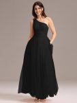 Chic A-Line One-Shoulder Tulle Maxi Bridesmaid Dress – Black