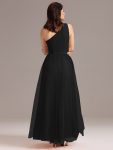 Chic A-Line One-Shoulder Tulle Maxi Bridesmaid Dress – Black