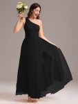 Chic A-Line One-Shoulder Tulle Maxi Bridesmaid Dress – Black