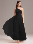 Chic A-Line One-Shoulder Tulle Maxi Bridesmaid Dress – Black