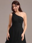 Chic A-Line One-Shoulder Tulle Maxi Bridesmaid Dress – Black