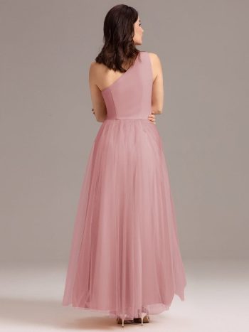 Chic A-Line One-Shoulder Tulle Maxi Bridesmaid Dress - Dusty Rose