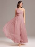 Chic A-Line One-Shoulder Tulle Maxi Bridesmaid Dress – Dusty Rose