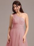 Chic A-Line One-Shoulder Tulle Maxi Bridesmaid Dress – Dusty Rose
