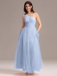 Chic A-Line One-Shoulder Tulle Maxi Bridesmaid Dress – Ice Blue