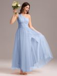 Chic A-Line One-Shoulder Tulle Maxi Bridesmaid Dress - Ice Blue