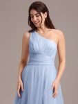 Chic A-Line One-Shoulder Tulle Maxi Bridesmaid Dress – Ice Blue