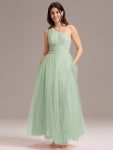 Chic A-Line One-Shoulder Tulle Maxi Bridesmaid Dress - Mint Green