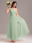 Chic A-Line One-Shoulder Tulle Maxi Bridesmaid Dress – Mint Green