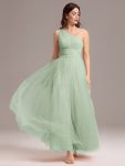 Chic A-Line One-Shoulder Tulle Maxi Bridesmaid Dress – Mint Green