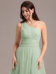 Chic A-Line One-Shoulder Tulle Maxi Bridesmaid Dress – Mint Green