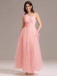 Chic A-Line One-Shoulder Tulle Maxi Bridesmaid Dress – Pink