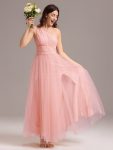 Chic A-Line One-Shoulder Tulle Maxi Bridesmaid Dress – Pink