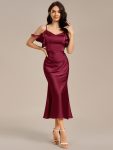 Ruffled Off Shoulder Satin Midi Mermaid Bridesmaid Dress - Burgundy