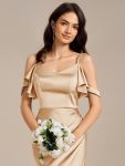 Ruffled Off Shoulder Satin Midi Mermaid Bridesmaid Dress – Champagne