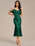 Ruffled Off Shoulder Satin Midi Mermaid Bridesmaid Dress – Dark Green