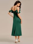 Ruffled Off Shoulder Satin Midi Mermaid Bridesmaid Dress – Dark Green