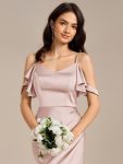 Ruffled Off Shoulder Satin Midi Mermaid Bridesmaid Dress – Pink