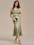 Ruffled Off Shoulder Satin Midi Mermaid Bridesmaid Dress – Sage Green
