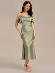 Ruffled Off Shoulder Satin Midi Mermaid Bridesmaid Dress – Sage Green