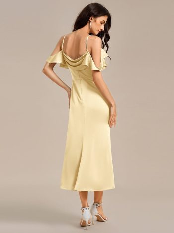 Ruffled Off Shoulder Satin Midi Mermaid Bridesmaid Dress - Yellow