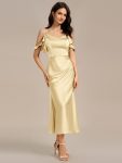 Ruffled Off Shoulder Satin Midi Mermaid Bridesmaid Dress - Yellow