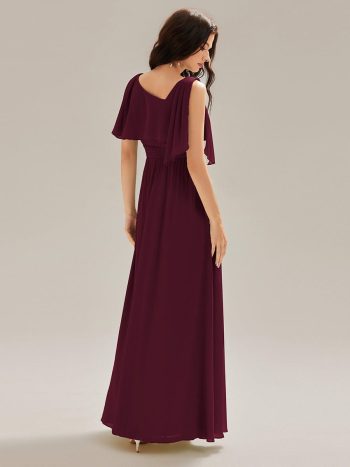 Thigh-High Slit Chiffon Sleeveless Maxi Dress - Burgundy