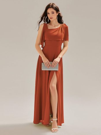 Thigh-High Slit Chiffon Sleeveless Maxi Dress - Burnt Orange