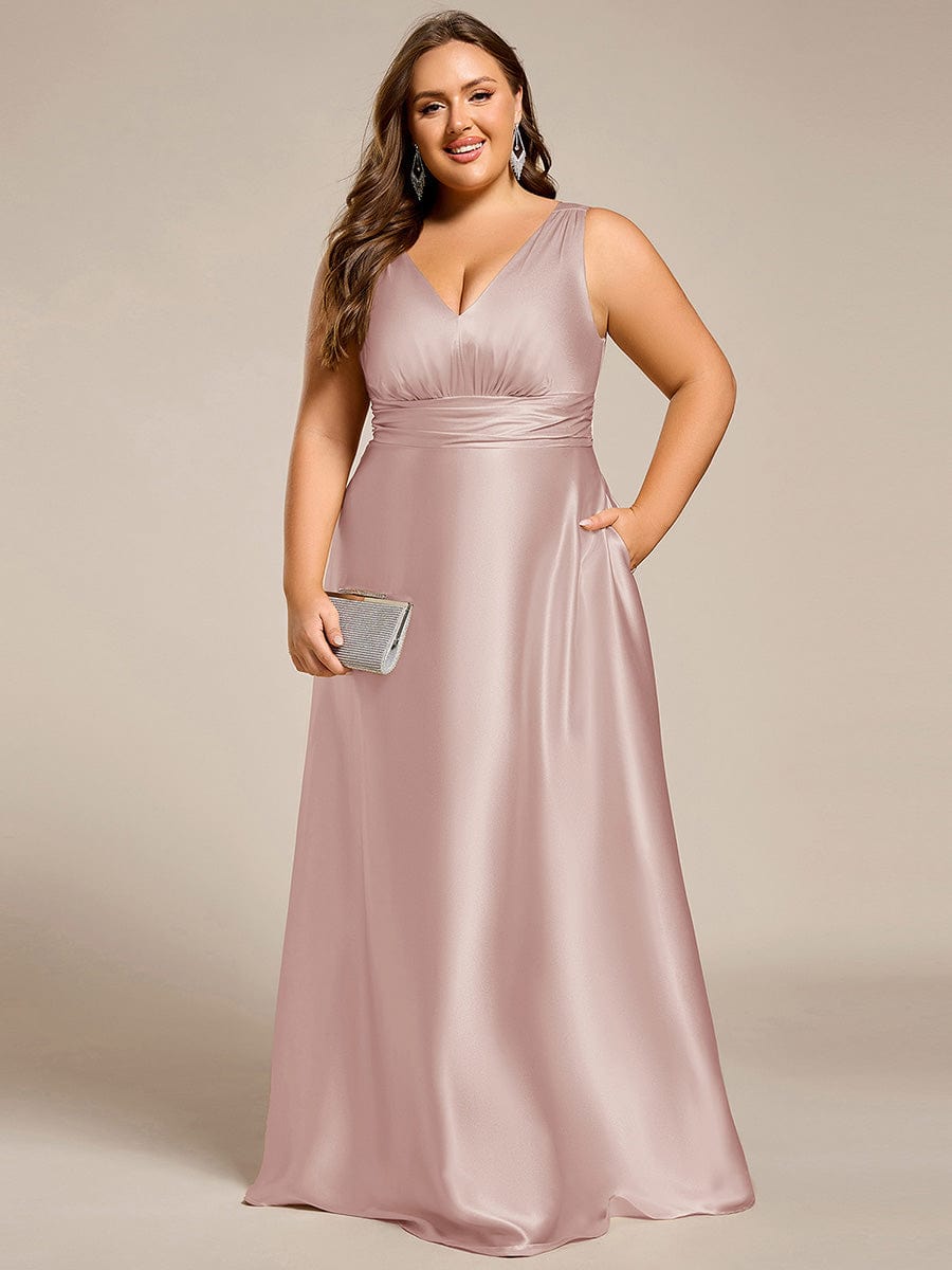 V-neck Empire Waist Satin Maxi Bridesmaid Dress with Pockets - Mauve V-neck Empire Waist Satin Maxi Bridesmaid Dress with Pockets - Mauve