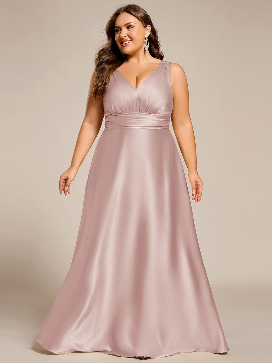 V-neck Empire Waist Satin Maxi Bridesmaid Dress with Pockets - Mauve V-neck Empire Waist Satin Maxi Bridesmaid Dress with Pockets - Mauve