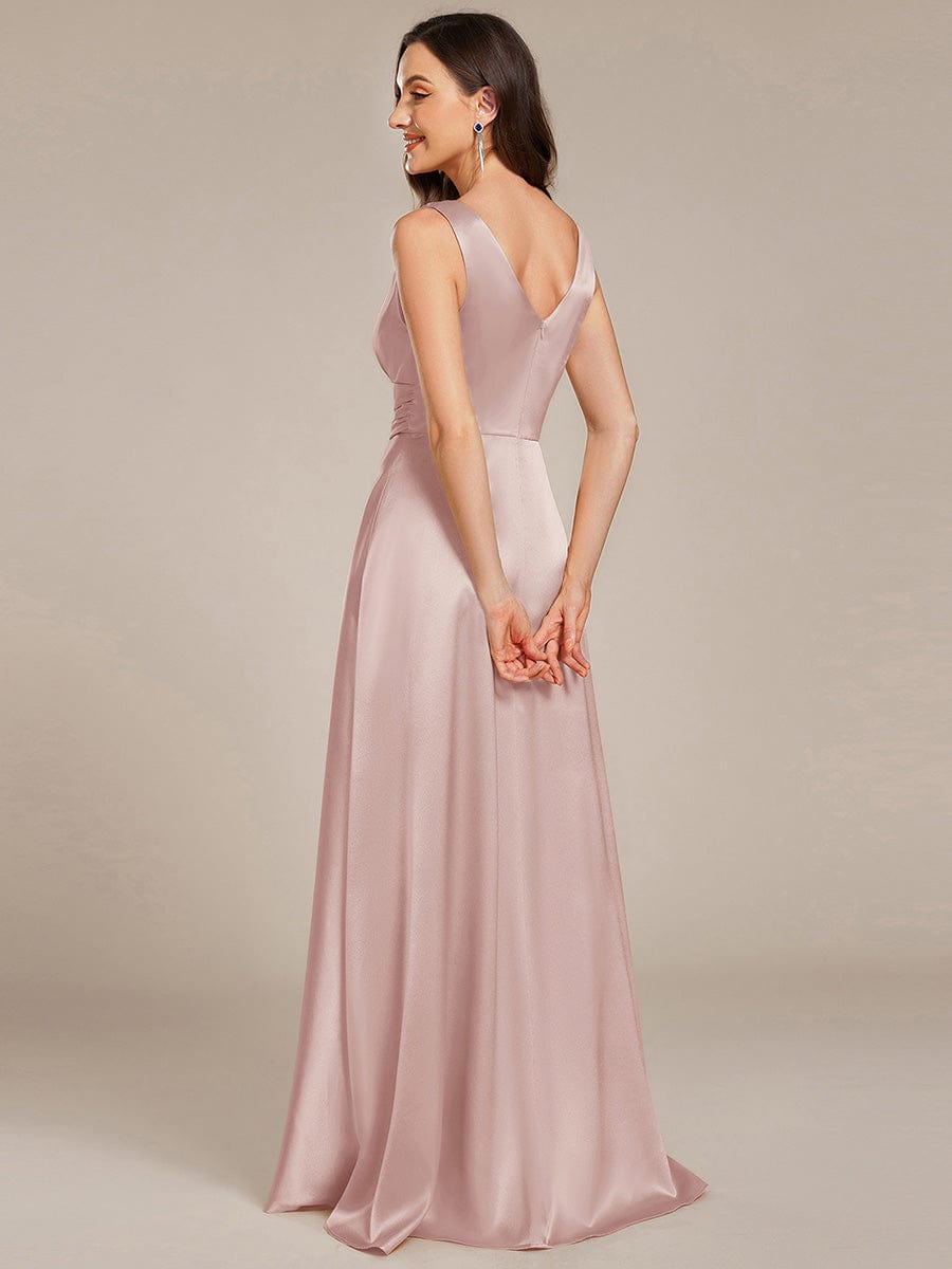 V-neck Empire Waist Satin Maxi Bridesmaid Dress with Pockets - Mauve V-neck Empire Waist Satin Maxi Bridesmaid Dress with Pockets - Mauve