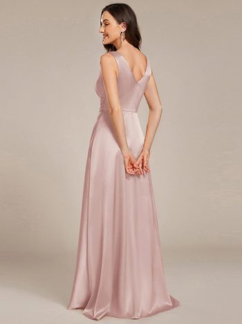 Double V-neck Satin Maxi Formal Dress with Pockets - Mauve